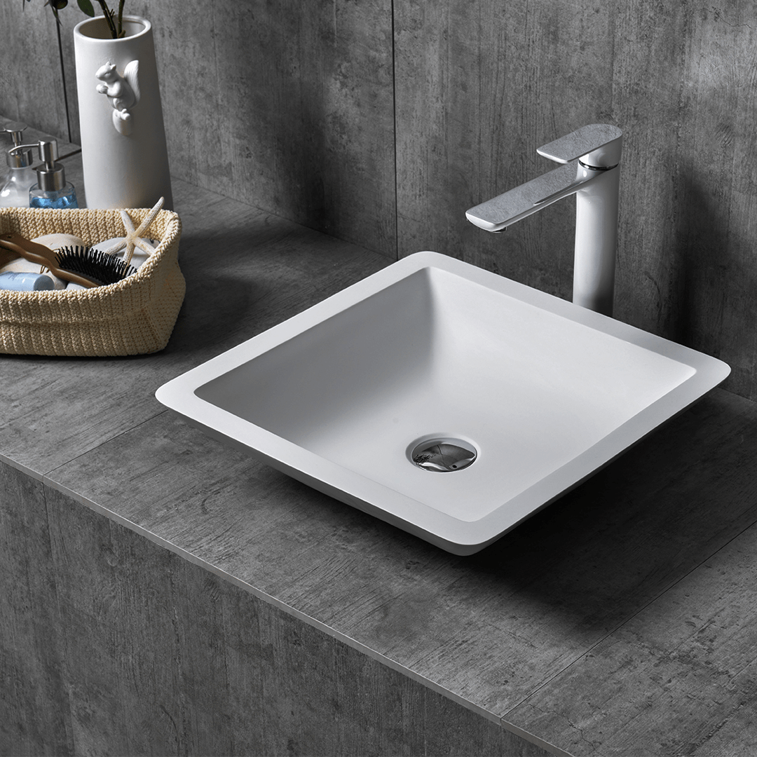 Lavoar de baie, pe blat, 42.5 cm, patrat, din compozit, alb, MonBlari