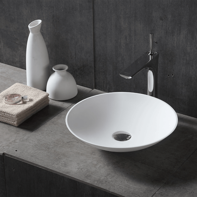 Lavoar de baie, pe blat, 42 cm, rotund, din compozit, alb, MonBlari