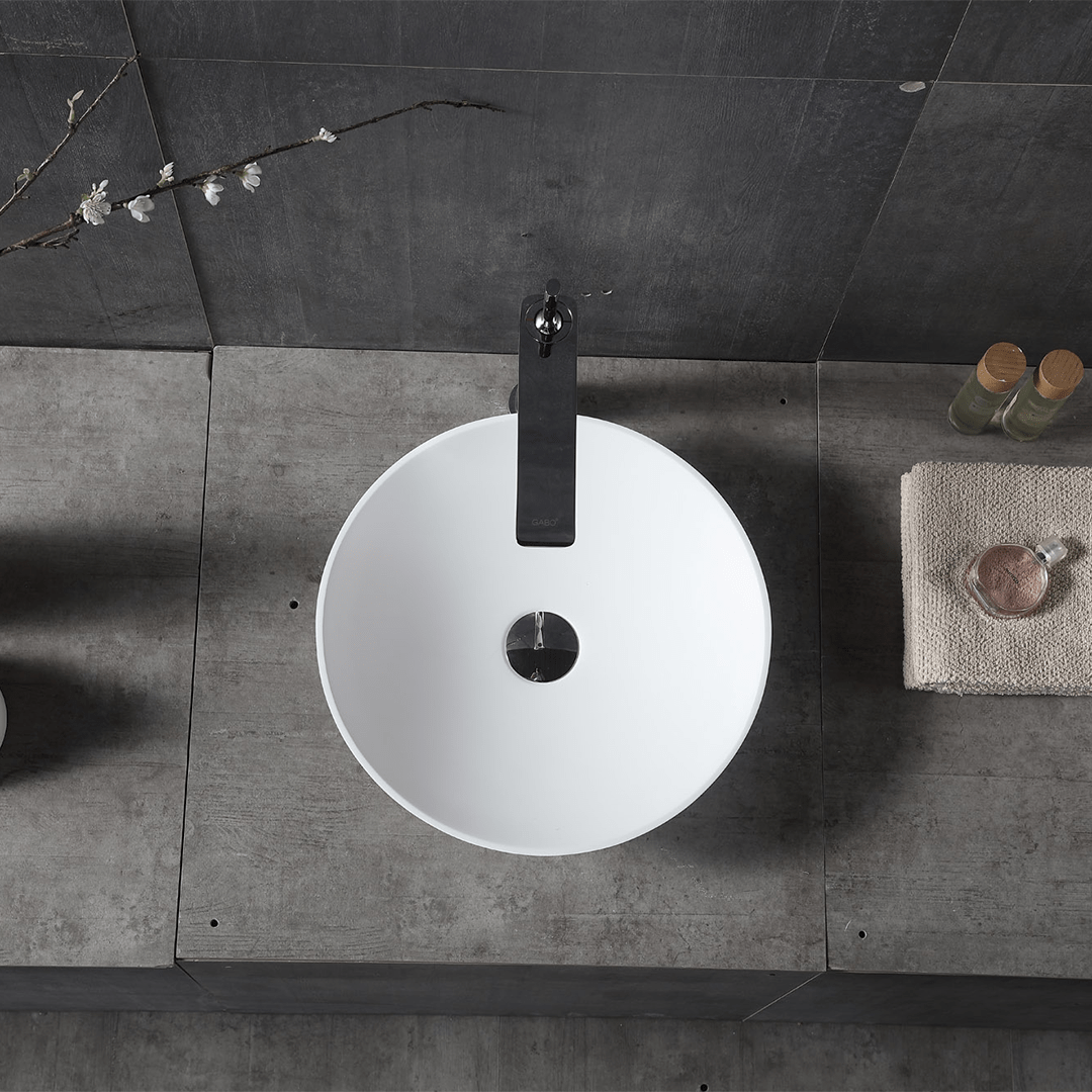 Lavoar de baie, pe blat, 42 cm, rotund, din compozit, alb, MonBlari