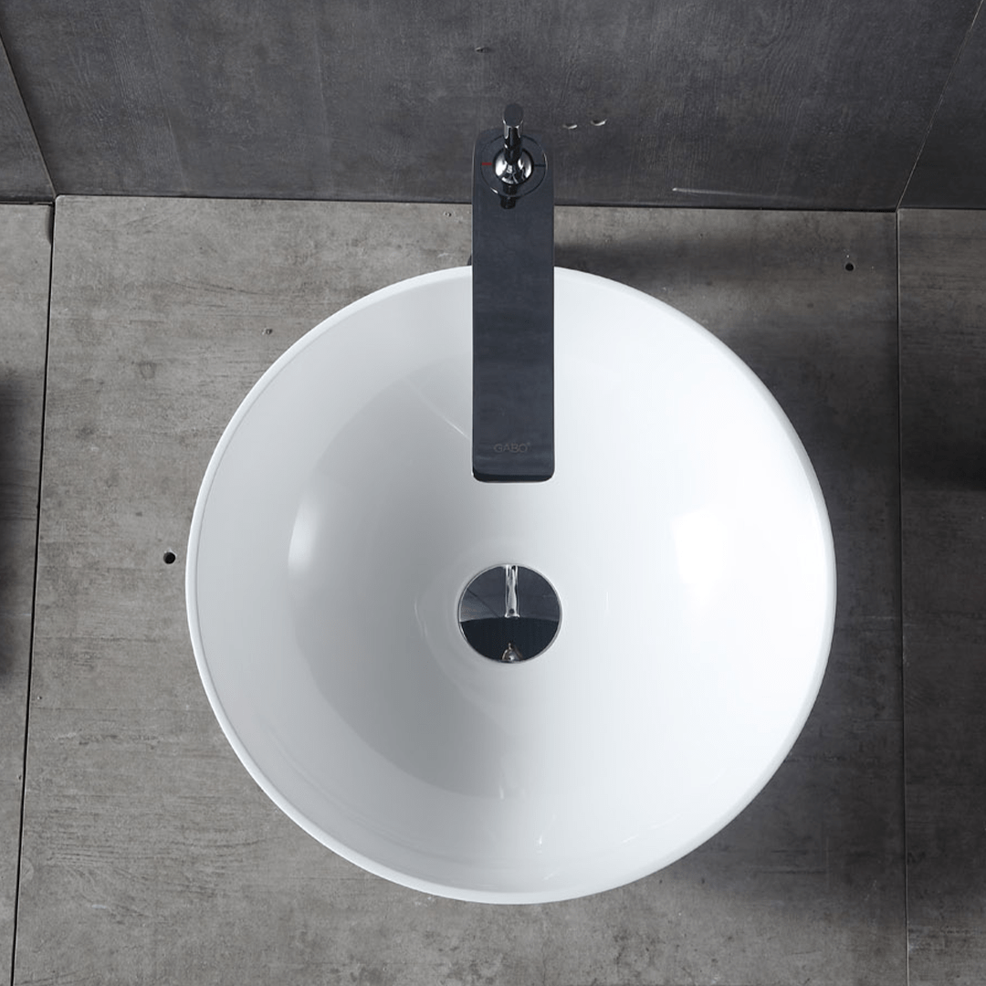 Lavoar de baie, pe blat, 42 cm, rotund, din compozit, alb, MonBlari