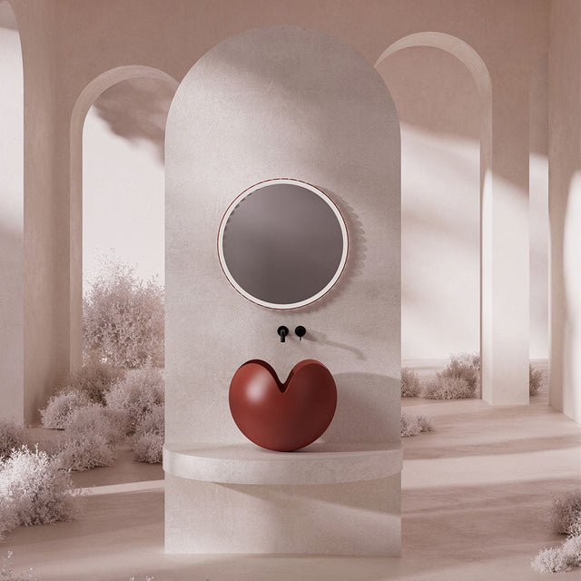 Lavoar de baie, pe blat, 450x450x350 mm, caramiziu, compozit, forma rotunda, MonBlari Flower