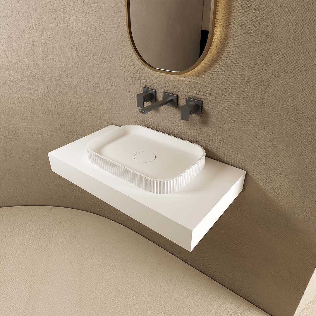 Lavoar de baie, pe blat, 50 cm, dreptunghiular, din compozit, alb mat, MonBlari