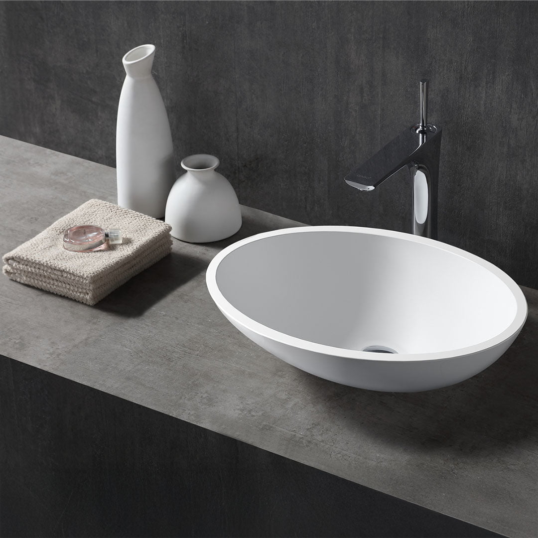 Lavoar de baie, pe blat, 500x350x150 mm, oval, din compozit, alb mat, MonBlari