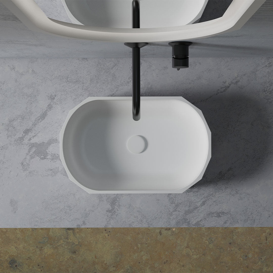 Lavoar de baie, pe blat, 50x32 cm, oval, din compozit, alb mat, MonBlari Beryl