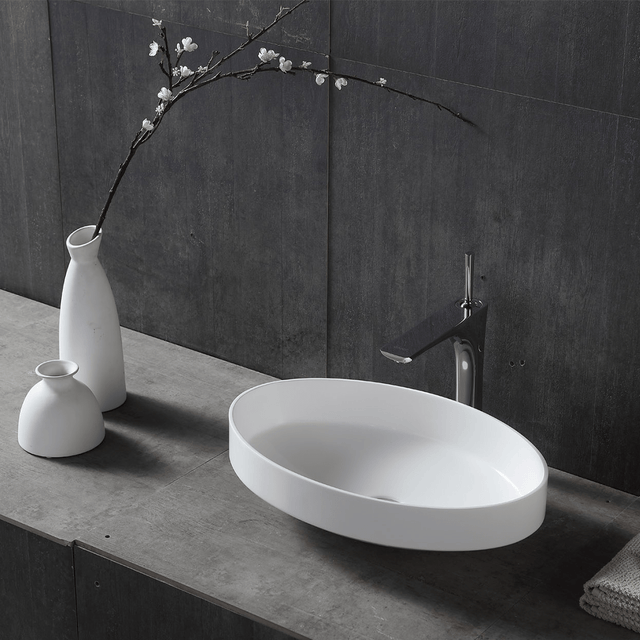 Lavoar de baie, pe blat, 51.5 cm, oval, cu margini inalte, din compozit, alb, MonBlari
