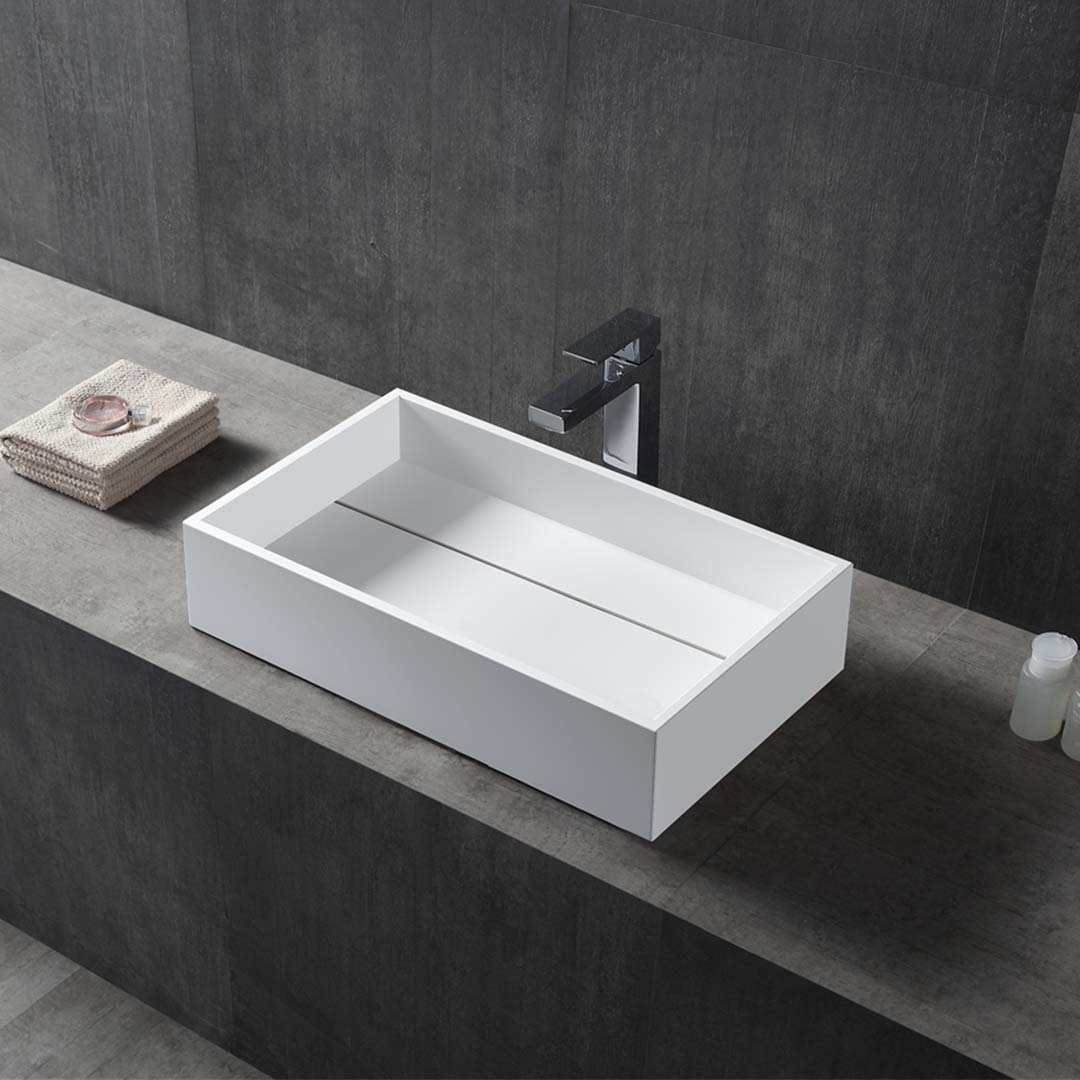 Lavoar de baie, pe blat, 510x360x120 mm, dreptunghiular, cu drenaj ascuns, din compozit, alb mat, MonBlari