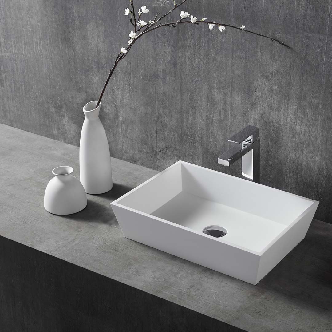 Lavoar de baie, pe blat, 510x360x120 mm, trapezoidal, din compozit, alb mat, MonBlari