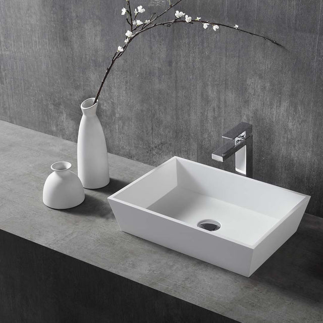 Lavoar de baie, pe blat, 510x360x120 mm, trapezoidal, din compozit, alb mat, MonBlari