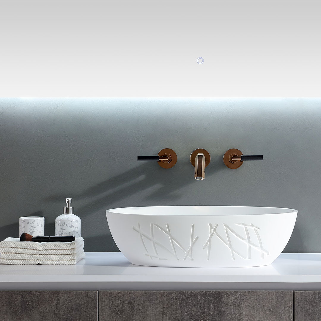 Lavoar de baie, pe blat, 55 cm, oval, din compozit, alb mat, MonBlari