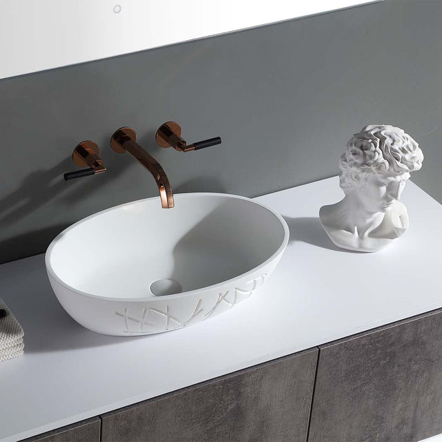 Lavoar de baie, pe blat, 55 cm, oval, din compozit, alb mat, MonBlari