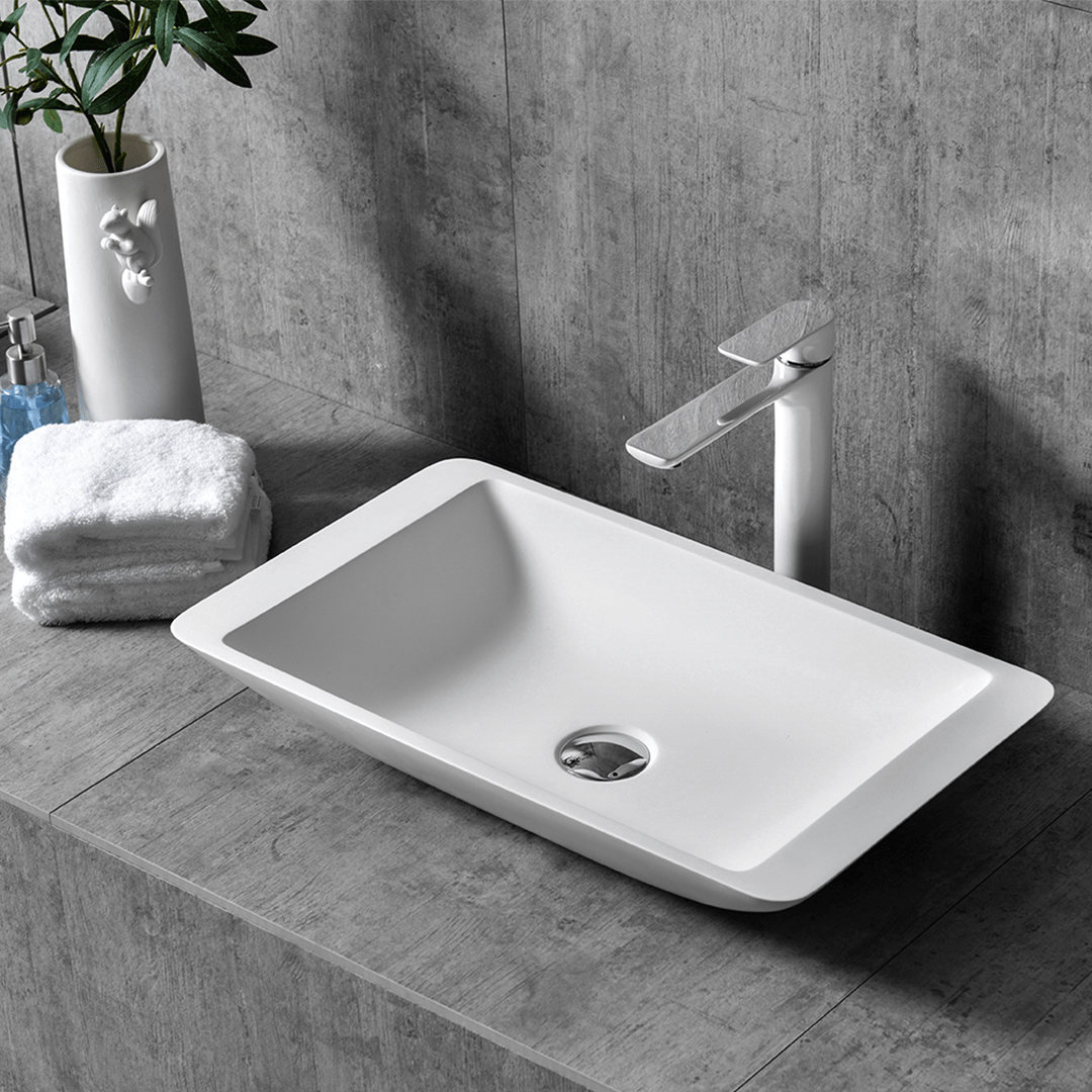 Lavoar de baie, pe blat, 59.5 cm, dreptunghiular, din compozit, alb, MonBlari