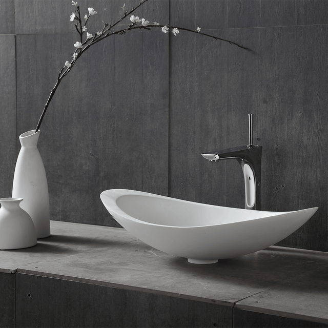 Lavoar de baie, pe blat, 60.5 cm, oval, din compozit, alb, MonBlari