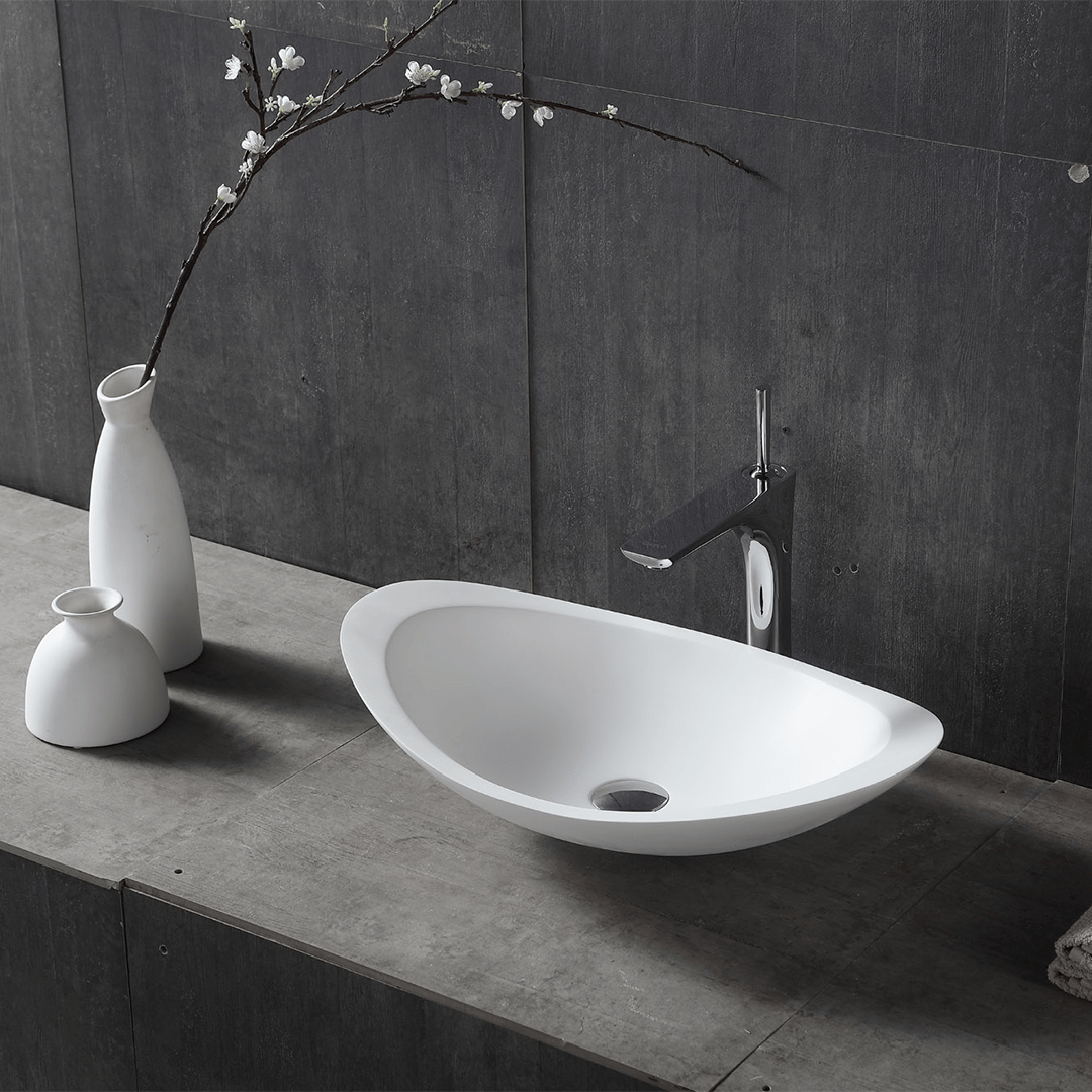 Lavoar de baie, pe blat, 60.5 cm, oval, din compozit, alb, MonBlari