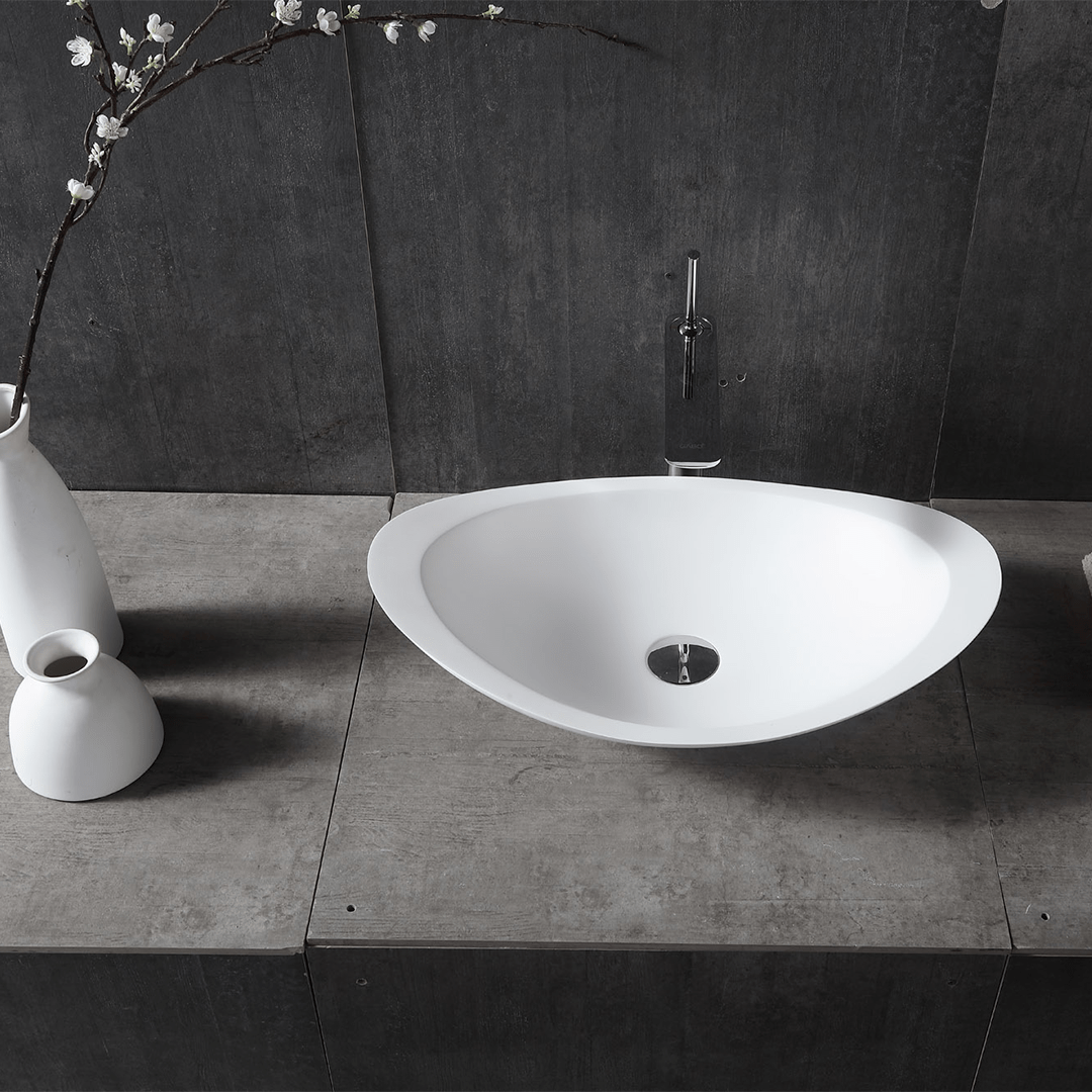 Lavoar de baie, pe blat, 60.5 cm, oval, din compozit, alb, MonBlari