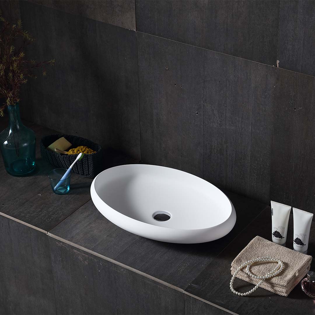 Lavoar de baie, pe blat, 60 cm, oval, din compozit, alb mat, MonBlari