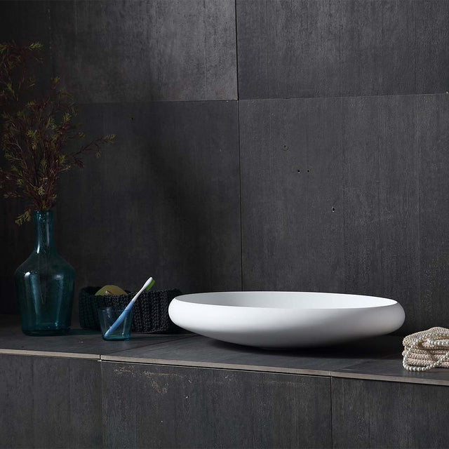 Lavoar de baie, pe blat, 60 cm, oval, din compozit, alb mat, MonBlari