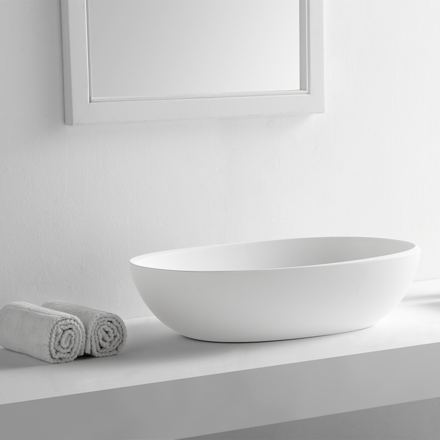 Lavoar de baie, pe blat, 60 cm, oval, din compozit, alb, MonBlari