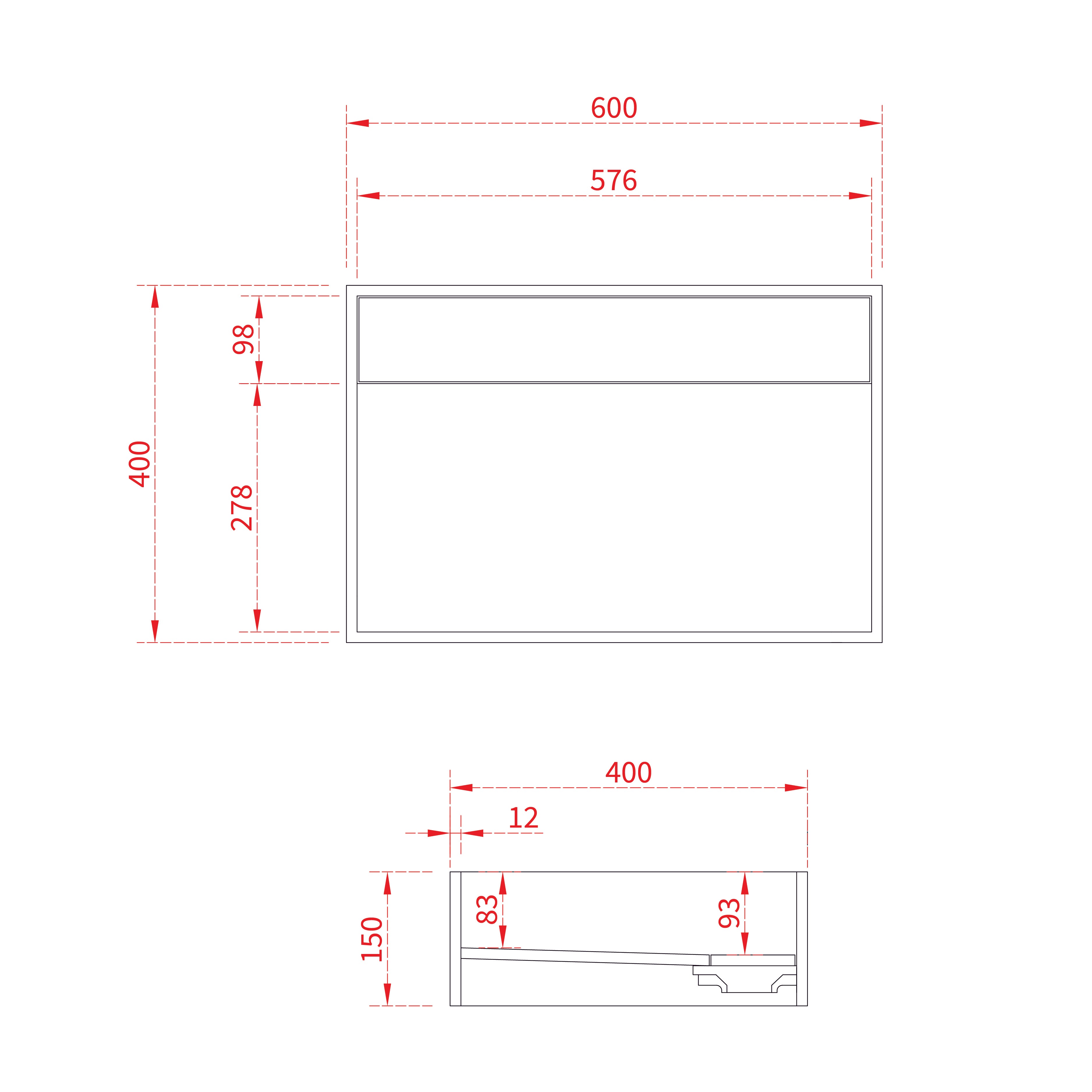 Lavoar de baie, pe blat, 600x400x150 mm, dreptunghiular, cu drenaj ascuns, din compozit, alb mat, MonBlari