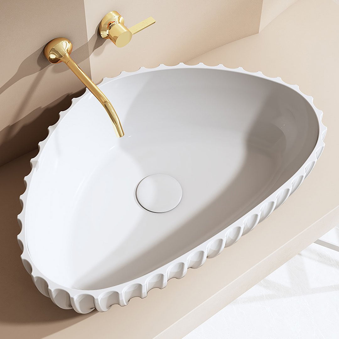 Lavoar de baie, pe blat, 600x400x160 mm, cu riflaje, din compozit, alb mat, MonBlari