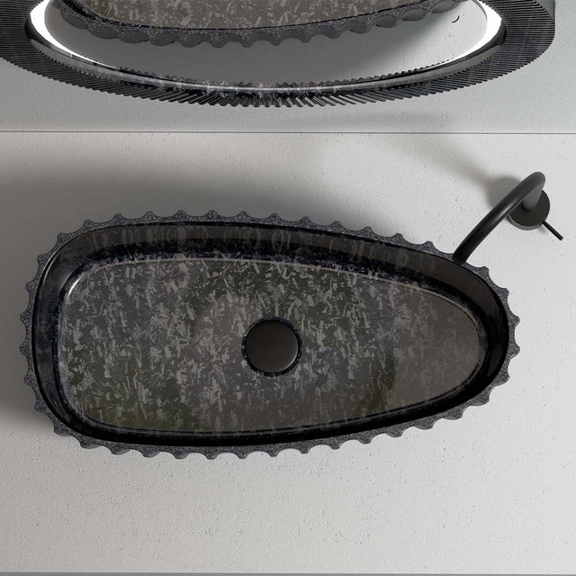 Lavoar de baie pe blat, 60x30 cm, oval, din fibra de carbon, negru, finisaj mat, MonBlari