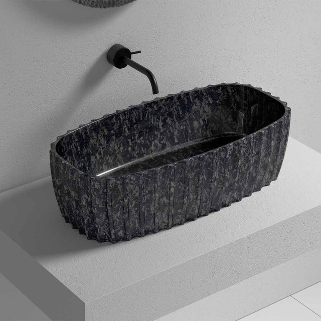 Lavoar de baie pe blat, 60x35 cm, dreptunghiulara cu colturi rotunjite, din fibra de carbon, negru, finisaj mat, MonBlari