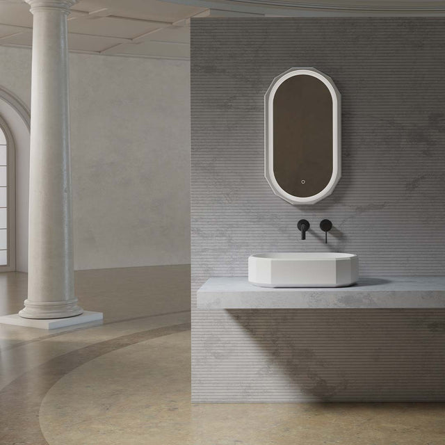 Lavoar de baie, pe blat, 60x35 cm, oval, din compozit, alb mat, MonBlari Beryl