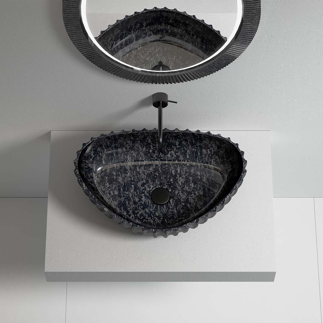 Lavoar de baie pe blat, 60x40 cm, semi-oval, din fibra de carbon, negru, finisaj mat, MonBlari