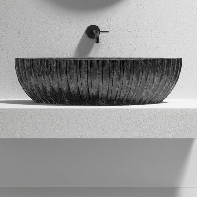 Lavoar de baie pe blat, 60x40 cm, semi-oval, din fibra de carbon, negru, finisaj mat, MonBlari