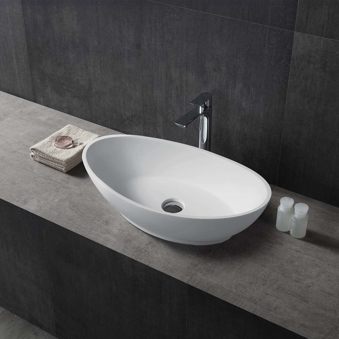 Lavoar de baie, pe blat, 620x345x175 mm, oval, din compozit, alb mat, MonBlari