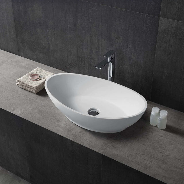 Lavoar de baie, pe blat, 620x345x175 mm, oval, din compozit, alb mat, MonBlari