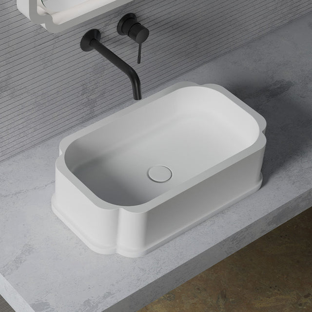 Lavoar de baie, pe blat, 63x38 cm, oval, din compozit, alb mat, MonBlari Chloe