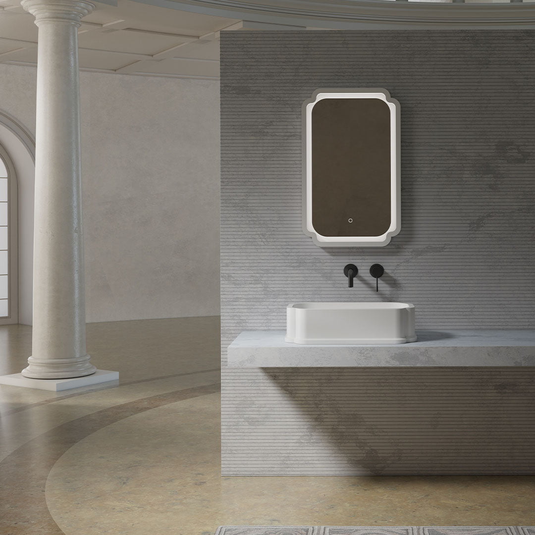 Lavoar de baie, pe blat, 63x38 cm, oval, din compozit, alb mat, MonBlari Chloe