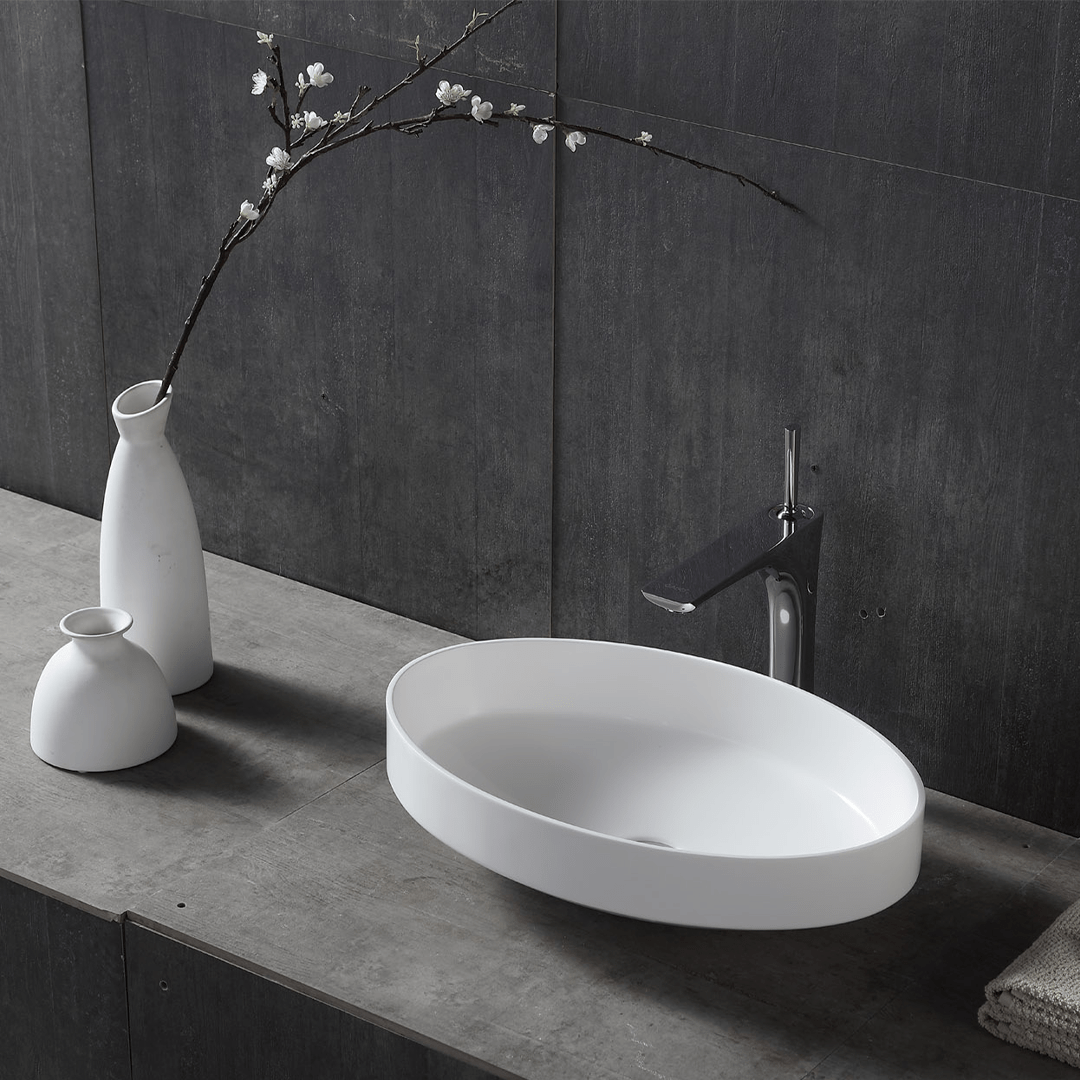 Lavoar de baie, pe blat, 67 cm, oval, cu margini inalte, din compozit, alb, MonBlari