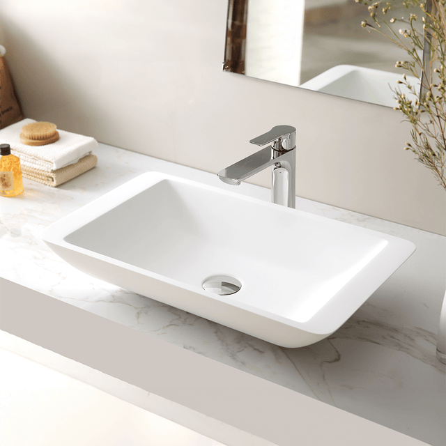 Lavoar de baie, pe blat, 80 cm, dreptunghiular, din compozit, alb, MonBlari