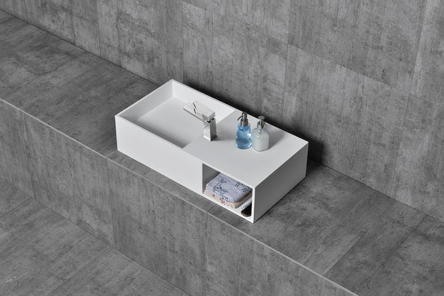Lavoar de baie, pe blat, 800x400x200 mm, dreptunghiular, cu spatiu de depozitare, din compozit, alb mat, MonBlari