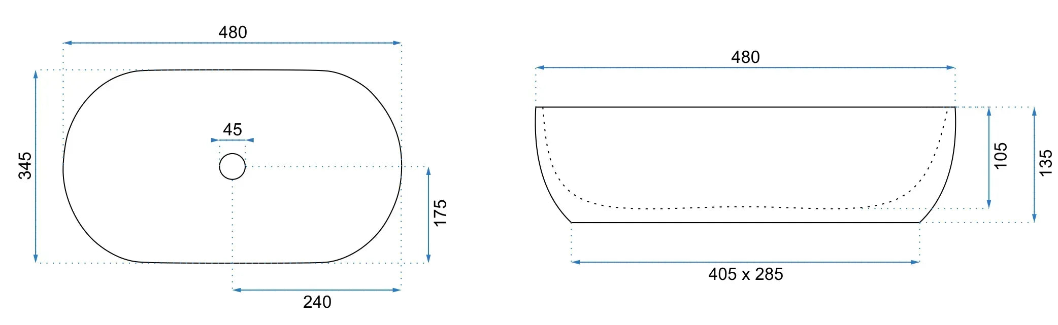 Lavoar de baie, pe blat, oval, 48 cm, imitatie piatra, Rea