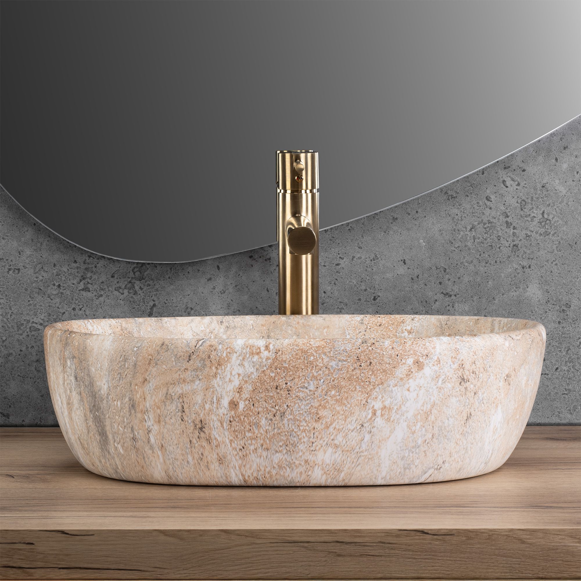 Lavoar de baie, pe blat, oval, 48 cm, imitatie piatra, Rea