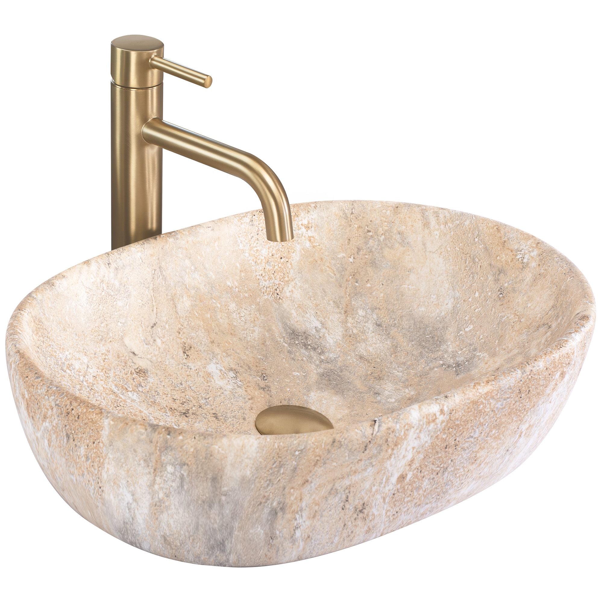 Lavoar de baie, pe blat, oval, 48 cm, imitatie piatra, Rea
