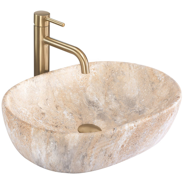 Lavoar de baie, pe blat, oval, 48 cm, imitatie piatra, Rea