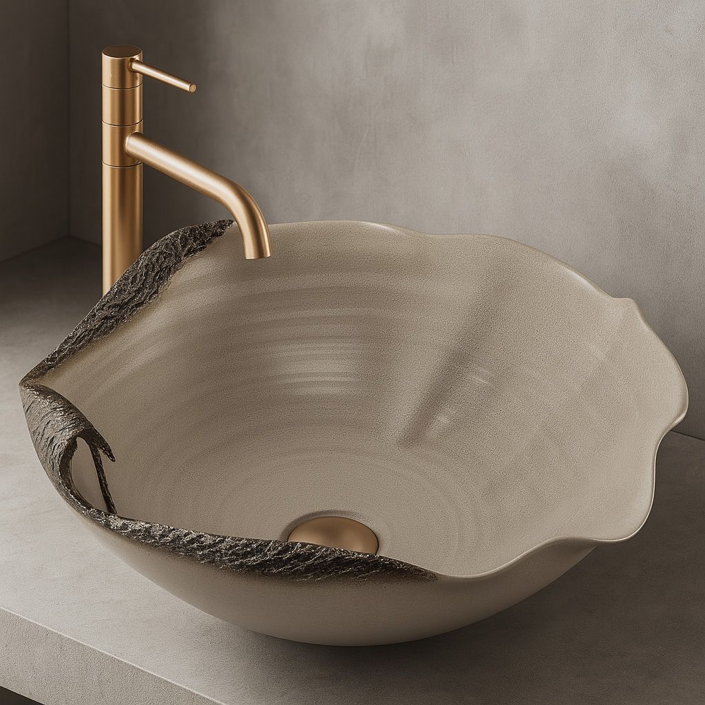Lavoar de baie, pe blat, oval, 49 cm, bej inchis, Rea