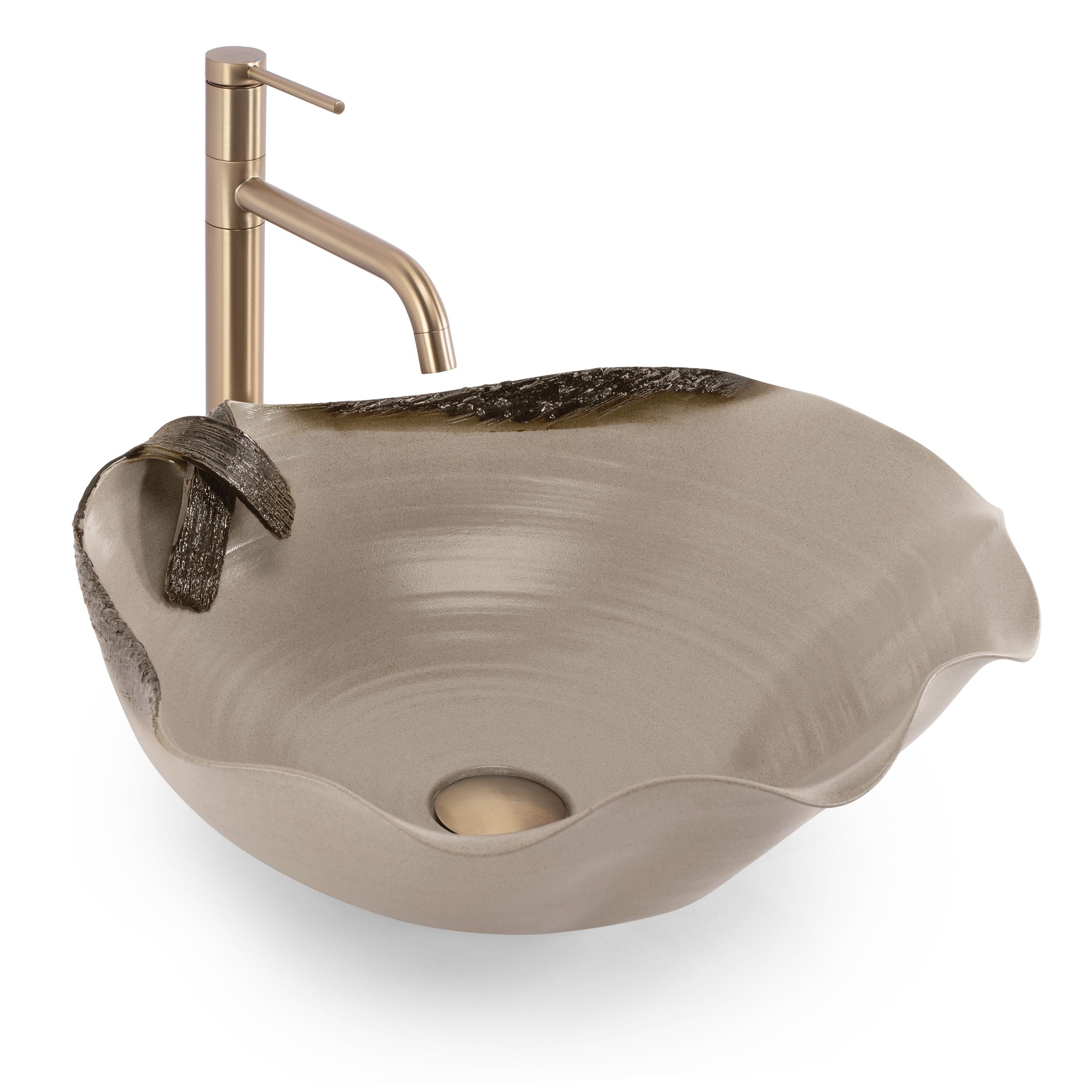 Lavoar de baie, pe blat, oval, 49 cm, bej inchis, Rea