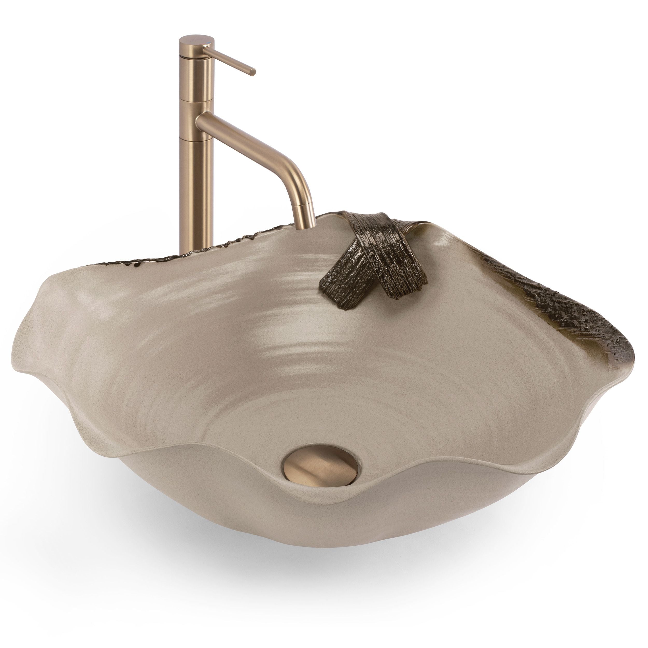 Lavoar de baie, pe blat, oval, 49 cm, bej inchis, Rea