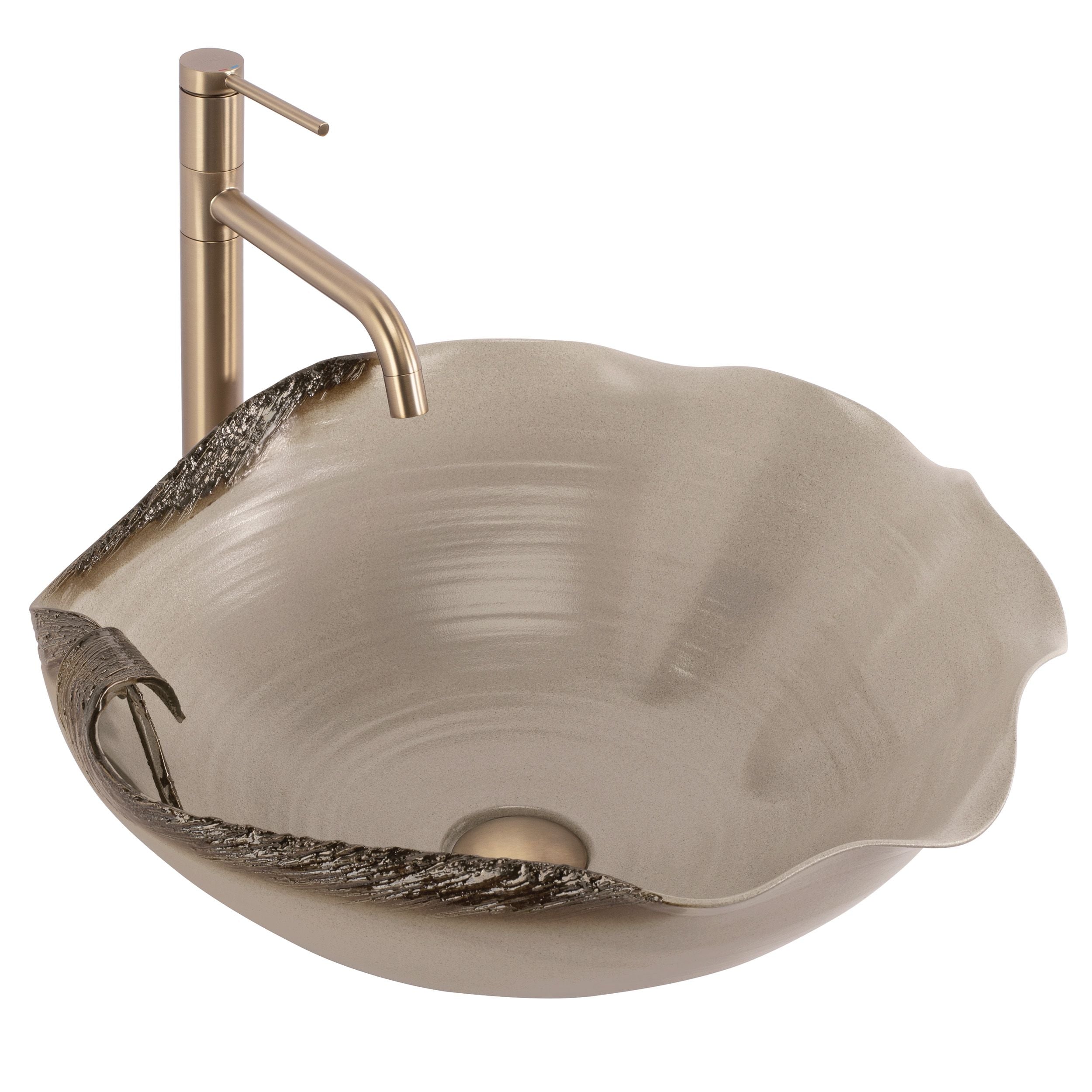 Lavoar de baie, pe blat, oval, 49 cm, bej inchis, Rea