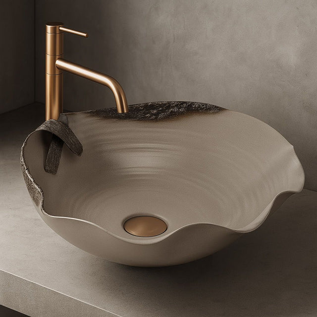 Lavoar de baie, pe blat, oval, 49 cm, bej inchis, Rea