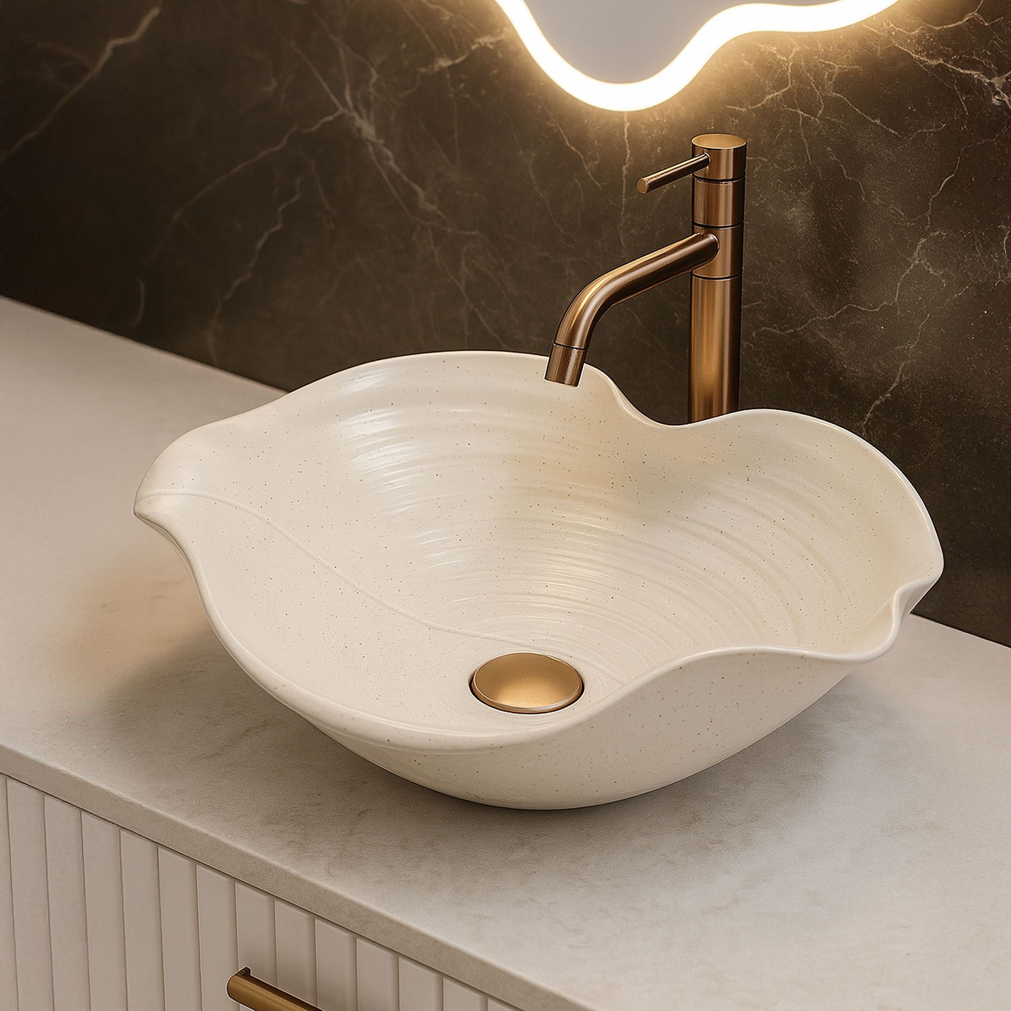 Lavoar de baie, pe blat, oval, 54 cm, bej, Rea