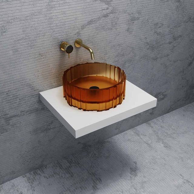 Lavoar de baie pe blat, rotund, 45x45x12 cm, portocaliu transparent, finisaj mat, MonBlari