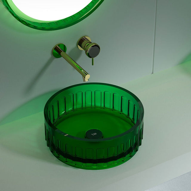Lavoar de baie pe blat, rotund, din rasina, 40 cm, verde transparent, finisaj mat, MonBlari