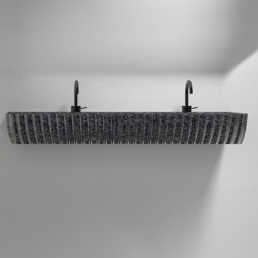 Lavoar de baie, pe perete, 100x45 cm, dreptunghiular, din fibra de carbon Mozaic, 2 cuve,  colturi rotunjite, negru, MonBlari