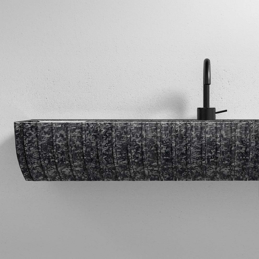 Lavoar de baie, pe perete, 100x45 cm, dreptunghiular, din fibra de carbon Mozaic, colturi rotunjite, negru, MonBlari
