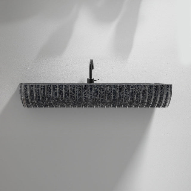 Lavoar de baie, pe perete, 100x45 cm, dreptunghiular, din fibra de carbon Mozaic, colturi rotunjite, negru, MonBlari